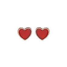 Load image into Gallery viewer, 925 Sterling Silver Plated Rose Gold Simple Fashion Heart Stud Earrings with Red Imitation Agate