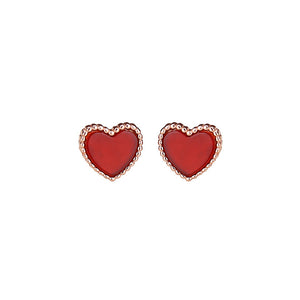 925 Sterling Silver Plated Rose Gold Simple Fashion Heart Stud Earrings with Red Imitation Agate