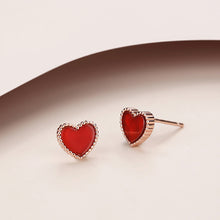 Load image into Gallery viewer, 925 Sterling Silver Plated Rose Gold Simple Fashion Heart Stud Earrings with Red Imitation Agate