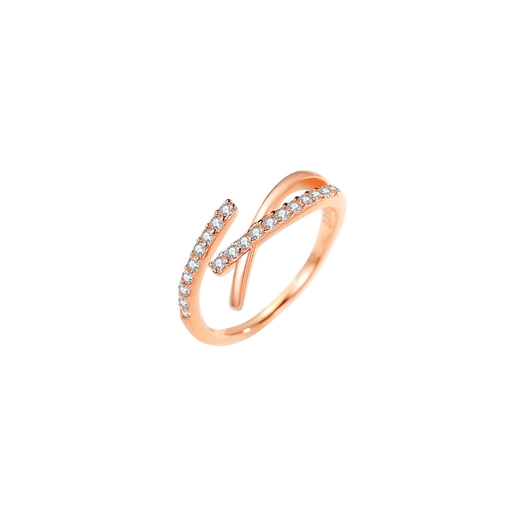 925 Sterling Silver Plated Rose Gold Simple Fashion Cross Geometry Adjustable Open Ring with Cubic Zirconia