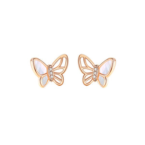 925 Sterling Silver Plated Rose Gold Simple Fashion Butterfly Mother Of Pearl Stud Earrings with Cubic Zirconia