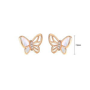 925 Sterling Silver Plated Rose Gold Simple Fashion Butterfly Mother Of Pearl Stud Earrings with Cubic Zirconia