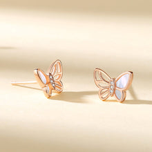 Load image into Gallery viewer, 925 Sterling Silver Plated Rose Gold Simple Fashion Butterfly Mother Of Pearl Stud Earrings with Cubic Zirconia