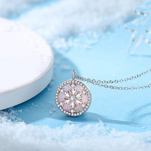925 Sterling Silver Fashion Simple Snowflake Mother-of-pearl Geometric Round Pendant with Cubic Zirconia and Necklace