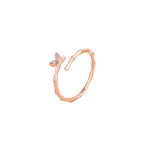 Load image into Gallery viewer, 925 Sterling Silver Plated Rose Gold Simple Personality Bamboo Geometric Adjustable Open Ring with Cubic Zirconia