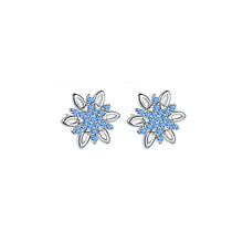 Load image into Gallery viewer, 925 Sterling Silver Simple Bright Snowflake Stud Earrings with Blue Cubic Zirconia