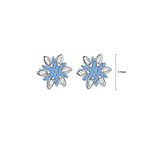 925 Sterling Silver Simple Bright Snowflake Stud Earrings with Blue Cubic Zirconia