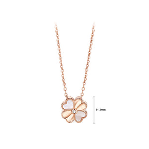 925 Sterling Silver Plated Rose Gold Fashion Simple Four-leafed Clover Pendant with Cubic Zirconia and Necklace