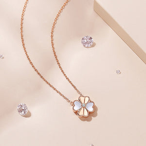 925 Sterling Silver Plated Rose Gold Fashion Simple Four-leafed Clover Pendant with Cubic Zirconia and Necklace