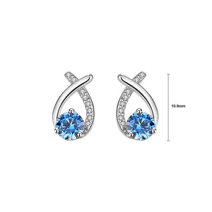 925 Sterling Silver Simple Temperament Geometric Water Drop Earrings with Blue Cubic Zirconia