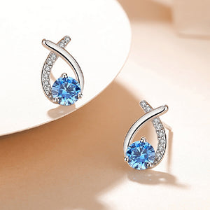 925 Sterling Silver Simple Temperament Geometric Water Drop Earrings with Blue Cubic Zirconia