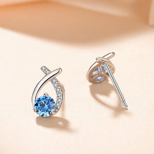 Load image into Gallery viewer, 925 Sterling Silver Simple Temperament Geometric Water Drop Earrings with Blue Cubic Zirconia