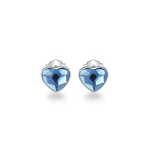 Load image into Gallery viewer, 925 Sterling Silver Simple Romantic Heart Stud Earrings with Blue Cubic Zirconia