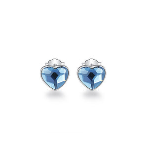 925 Sterling Silver Simple Romantic Heart Stud Earrings with Blue Cubic Zirconia