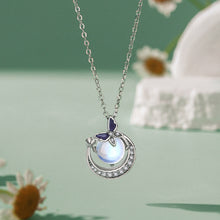 Load image into Gallery viewer, 925 Sterling Silver Fashion Temperament Butterfly Moon Geometric Moonstone Pendant with Cubic Zirconia and Necklace