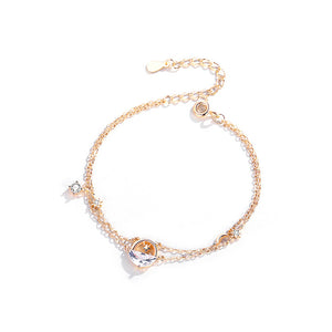 925 Sterling Silver Plated Rose Gold Fashion Simple Star Geometric Cubic Zirconia Double Layer Bracelet