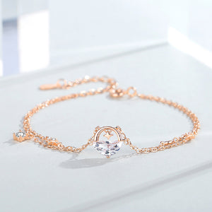 925 Sterling Silver Plated Rose Gold Fashion Simple Star Geometric Cubic Zirconia Double Layer Bracelet