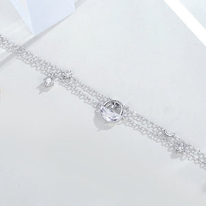 925 Sterling Silver Fashion Simple Star Geometric Cubic Zirconia Double Layer Bracelet
