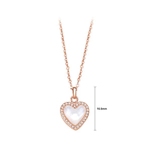 925 Sterling Silver Plated Rose Gold Simple Fashion Heart Shaped Mother Of Pearl Pendant with Cubic Zirconia and Necklace