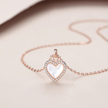 Load image into Gallery viewer, 925 Sterling Silver Plated Rose Gold Simple Fashion Heart Shaped Mother Of Pearl Pendant with Cubic Zirconia and Necklace