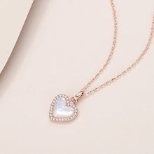 Load image into Gallery viewer, 925 Sterling Silver Plated Rose Gold Simple Fashion Heart Shaped Mother Of Pearl Pendant with Cubic Zirconia and Necklace