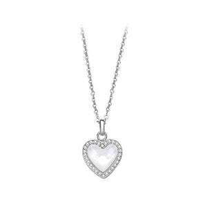 925 Sterling Silver Simple Fashion Heart Shaped Mother Of Pearl Pendant with Cubic Zirconia and Necklace