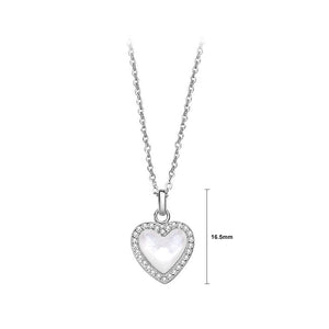 925 Sterling Silver Simple Fashion Heart Shaped Mother Of Pearl Pendant with Cubic Zirconia and Necklace