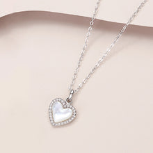 Load image into Gallery viewer, 925 Sterling Silver Simple Fashion Heart Shaped Mother Of Pearl Pendant with Cubic Zirconia and Necklace