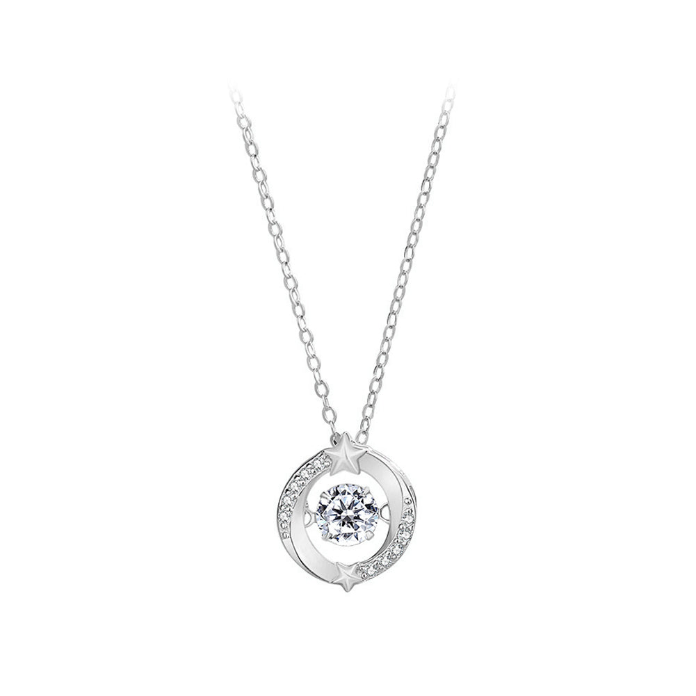 925 Sterling Silver Simple Temperament Star Geometric Pendant with Cubic Zirconia and Necklace