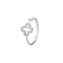 Load image into Gallery viewer, 925 Sterling Silver Simple Temperament Hollow Four-leafed Clover Adjustable Open Ring with Cubic Zirconia
