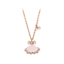 Load image into Gallery viewer, 925 Sterling Silver Plated Rose Gold Fashion Sweet Ribbon Small Skirt Mother-of-pearl Pendant with Cubic Zirconia and Necklace