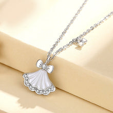 Load image into Gallery viewer, 925 Sterling Silver Fashion Sweet Ribbon Small Skirt Mother-of-pearl Pendant with Cubic Zirconia and Necklace