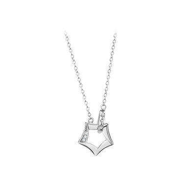 925 Sterling Silver Simple and Lovely Hollow Star Pendant with Cubic Zirconia and Necklace