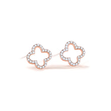 Load image into Gallery viewer, 925 Sterling Silver Plated Rose Gold Simple Fashion Hollow Four-leafed Clover Stud Earrings with Cubic Zirconia