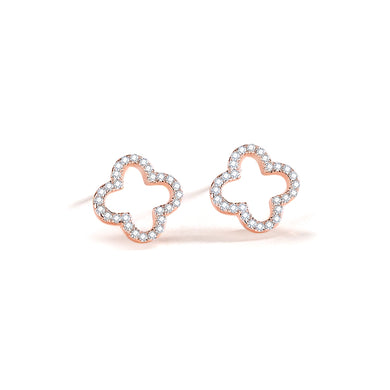 925 Sterling Silver Plated Rose Gold Simple Fashion Hollow Four-leafed Clover Stud Earrings with Cubic Zirconia