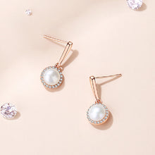 Load image into Gallery viewer, 925 Sterling Silver Plated Rose Gold Fashion Elegant Geometric Imitation Pearl Earrings with Cubic Zirconia