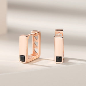 925 Sterling Silver Plated Rose Gold Simple Personality Heart-shaped Pattern Geometric Square Earrings with Cubic Zirconia