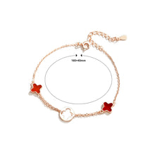 Load image into Gallery viewer, 925 Sterling Silver Plated Rose Gold Fashion Simple Four-leafed Clover Red Imitation Agate Bracelet