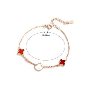 925 Sterling Silver Plated Rose Gold Fashion Simple Four-leafed Clover Red Imitation Agate Bracelet