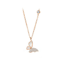 Load image into Gallery viewer, 925 Sterling Silver Plated Rose Gold Simple Elegant Butterfly Pendant with Cubic Zirconia and Necklace