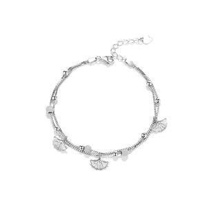 925 Sterling Silver Fashion Temperament Ginkgo Leaf Bead Double Layer Bracelet