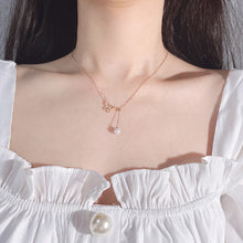 Load image into Gallery viewer, 925 Sterling Silver Plated Rose Gold Elegant Butterfly Tassel Imitation Pearl Pendant with Cubic Zirconia and Necklace