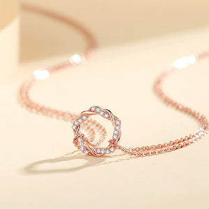 925 Sterling Silver Plated Rose Gold Fashion Simple Hollow Flower Pendant with Cubic Zirconia and Necklace