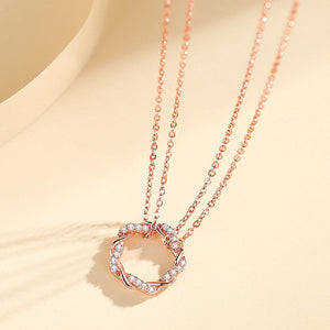925 Sterling Silver Plated Rose Gold Fashion Simple Hollow Flower Pendant with Cubic Zirconia and Necklace