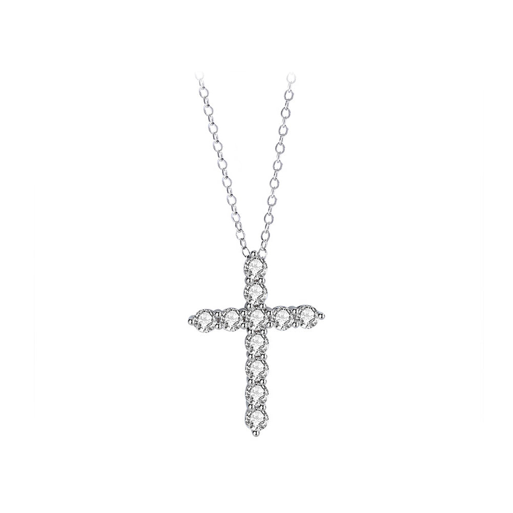 925 Sterling Silver Fashion Brilliant Cross Pendant with Cubic Zirconia and Necklace
