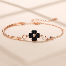 Load image into Gallery viewer, 925 Sterling Silver Plated Rose Gold Fashion Brilliant Four-leafed Clover Black Cubic Zirconia Geometric Bracelet