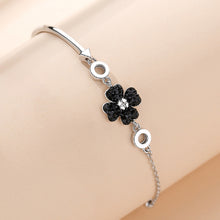 Load image into Gallery viewer, 925 Sterling Silver Fashion Brilliant Four-leafed Clover Black Cubic Zirconia Geometric Bracelet