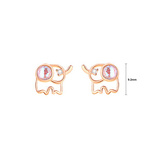 925 Sterling Silver Plated Rose Gold Lovely Simple Hollow Elephant Stud Earrings with Cubic Zirconia