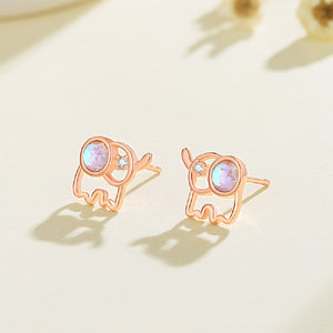 925 Sterling Silver Plated Rose Gold Lovely Simple Hollow Elephant Stud Earrings with Cubic Zirconia