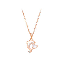 Load image into Gallery viewer, 925 Sterling Silver Plated Rose Gold Fashion Lovely Dolphin Mother-of-Pearl Heart Pendant with Cubic Zirconia and Necklace